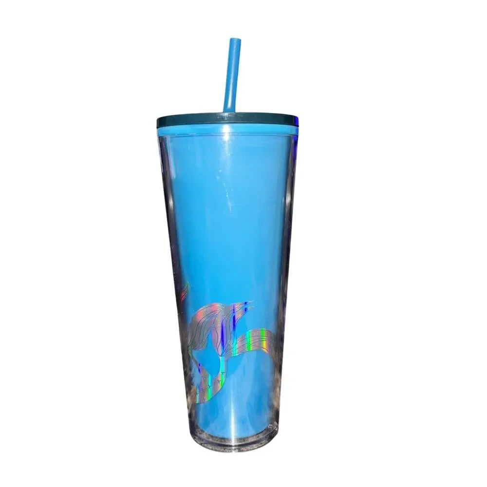 Starbucks Cold Cup Tumbler Blue Siren Mermaid 2021 24 Oz Holiday W/ Lid Straw
